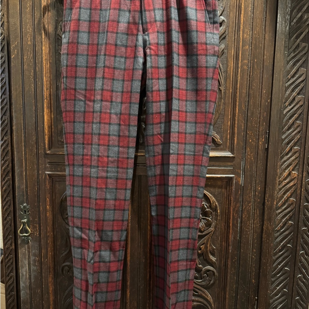 Plaid Men's Pants - Red and Gray